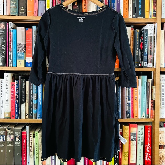 Cat&Jack Black Metallic Gold Snowflakes Holiday Winter Knit Dress, Sz 14 16 - Picture 7 of 8